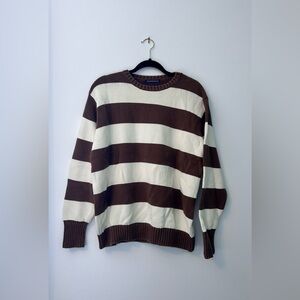 Brandy Melville Chocolate and Cream Striped Crewneck Sweater